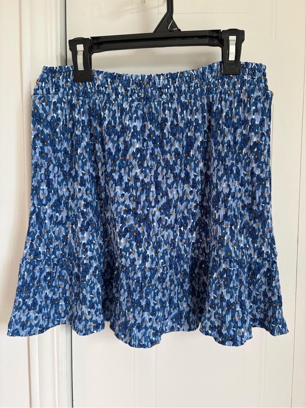 Mango Blue Printed Smocked Tiered Skirt